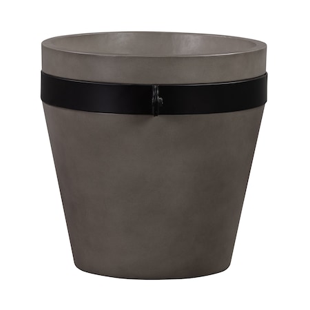Armen Living Obsidian Medium Indoor or Outdoor Planter in Gray Concrete with Black Accent LCOBPLGRBL